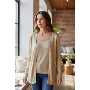 NWT VTG notation woman's  Gold Sequined sweater Holiday Retail $48 SZ PXL